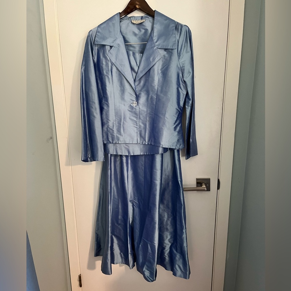 Elegant 3 piece 100% Silk Taffeta Maxi Skirt Set with Jacket and Sleeveless Top.